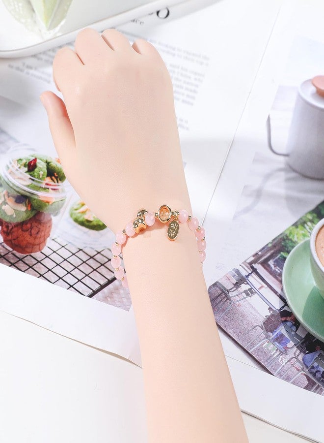 Moslovstar Horse Beaded Stretch Bracelet Rose Quartz Chinese New Year Zodiac Good Luck Jewelry for Women Natural Stone Festival Accessory, 6mm Round - Image 4
